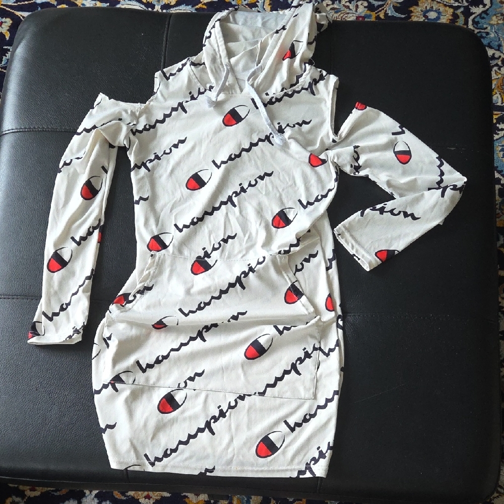 Champion White Bodycon Dress with Cuffed Sleeves Size Small